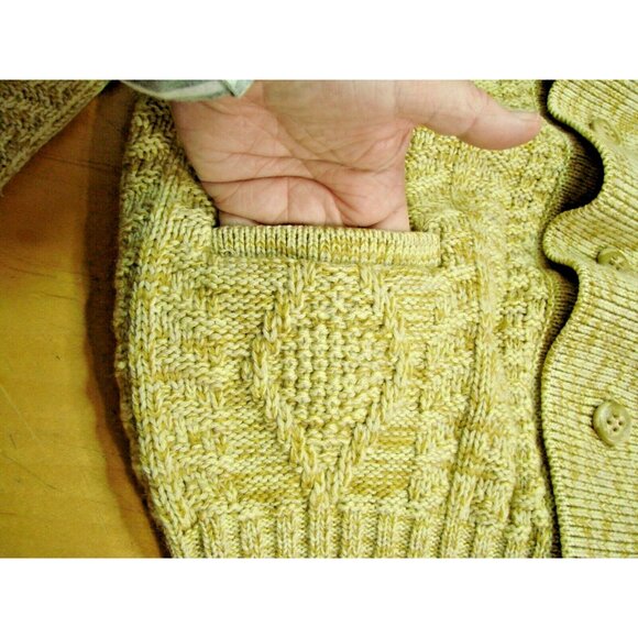 Vtg Sunbird LL Yellow Cable Knit Cardigan Sweater Size L Chest 48" Button Front - Picture 5 of 12